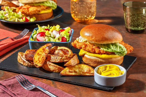 Crispy Chicken Katsu Burger and Wedges