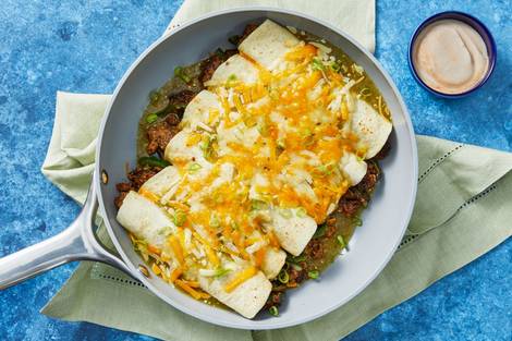 One-Pan Beef Enchiladas Verdes