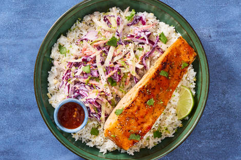 Sweet Thai Salmon Bowls with Coconut-Ginger Rice