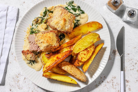 Bio-Schweinefilet in Spinat-Sahne-Soße aus dem Ofen