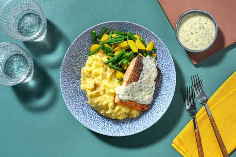 Gebakken zalm in dilleroomsaus