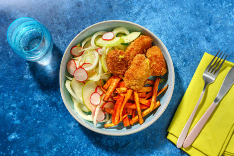 Cotoletta di maiale e patate dolci arrosto