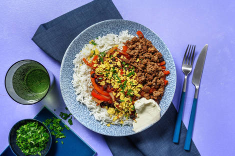 Chipotle-Bohnenpfanne mit Tortilla-Crunch & extra Bio-Rinderhack