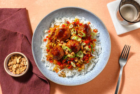 Teriyakigehaktballetjes met geroerbakte groenten