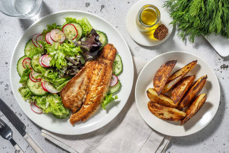 Salade scandinave et filet de dorade à la moutarde