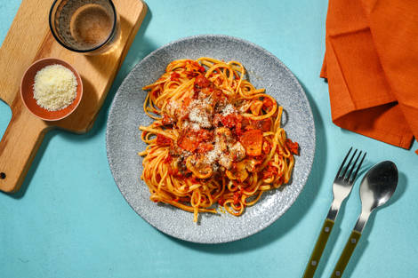 Bell Pepper, Mushroom and Chorizo Linguine
