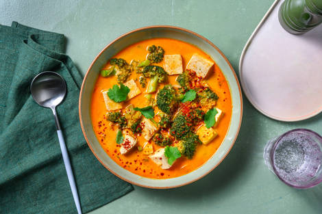 Sopa tailandesa con tofu estilo Tom Kha