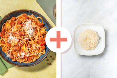 Cheesy Roasted Pepper, Mushroom and Chorizo Linguine