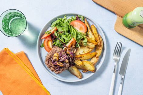 Burger et pommes de terre sautées