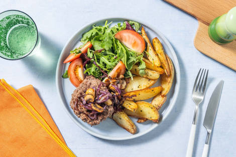 Duitse biefstuk met champignons