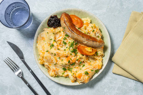 Saucisse fermière et stoemp de carotte & panais