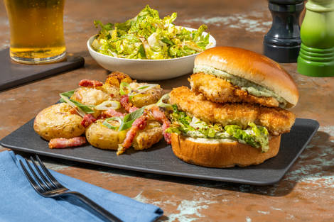 Pesto Chicken Burger and Bacon Potatoes