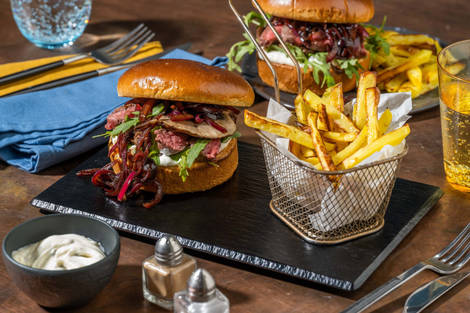 Amerikansk ryggbiffburgare och pepparaioli 