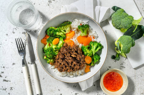 Reisbowl mit würzigem Bio-Rinderhack