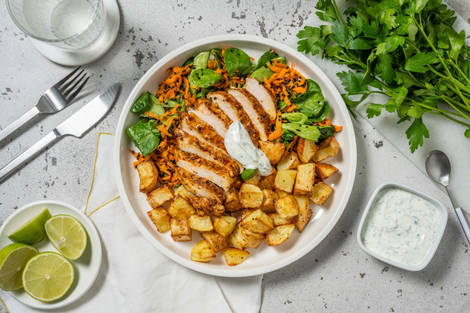 Scharfes Poulet mit Rüebli-Salatmix