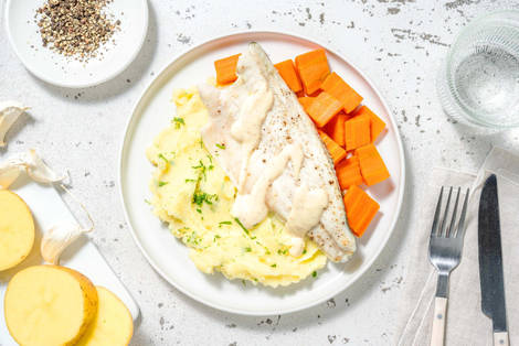 Fischfilet mit Kartoffelpüree und Senfrahm