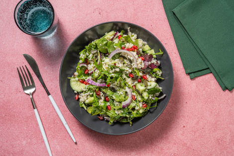 Salade couscous perlé, grenade & feta AOP rôtie