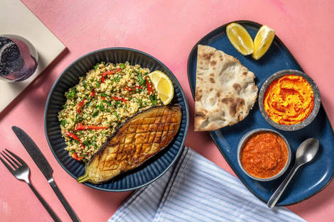 Aubergine épicée à l'orientale et muhammara maison