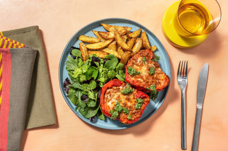 Cheesy Chorizo and Lentil Ragu Stuffed Pepper