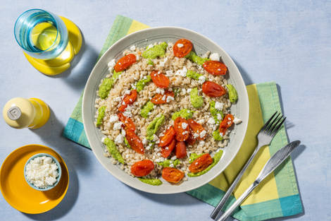 Orzo tiepido alla crema di rucola e feta 