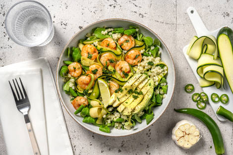 Couscous perlé froid aux crevettes & avocat