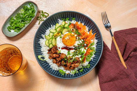 Bibimbap coréen porc haché aux six légumes