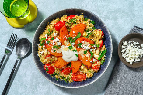 Harissa Roasted Sweet Potato on Herby Tabbouleh