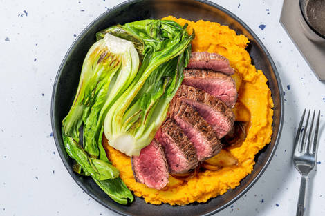 Miso-glasierte Kräuterseitlinge mit extra Rinderhüftsteak 