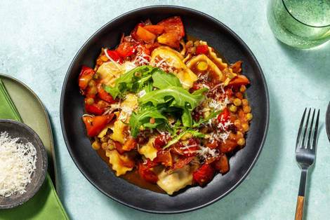 Arrabbiata Style Spinach and Ricotta Ravioli