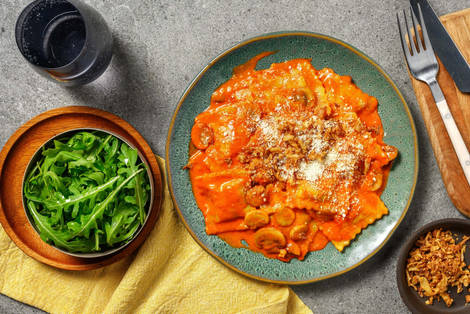Creamy Gochujang Spinach & Ricotta Ravioli