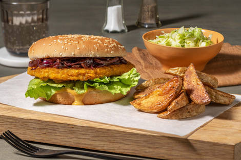 Krokante vegetarische burger met honing-mosterdsaus