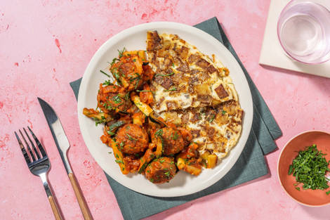 Omelette à l'espagnole et boulettes végétariennes