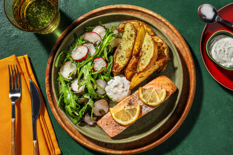 Citronbakad lax och rostade rotfrukter