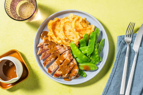 Escalope de jambon et jus de viande maison