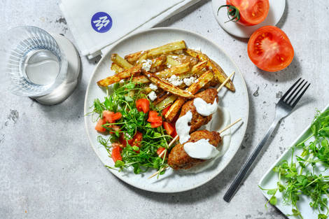 Chermoula Pork Koftas and Lemon Fries