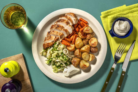 Stekt örtkyckling och rostade rotfrukter