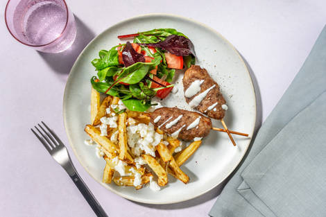 Chermoula Pork Koftas and Greek Style Fries