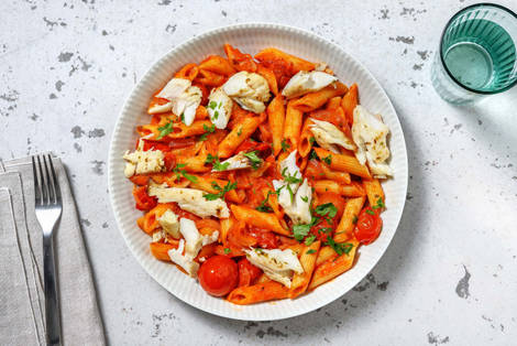 Romige penne met koolvisfilet