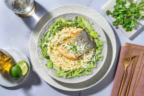 Saumon poêlé & risotto crémeux de poireau