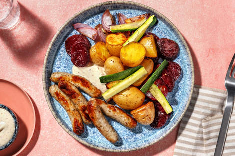 Nürnberger Würstchen mit Ofengemüse