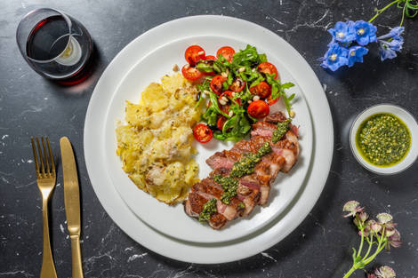 21 Day Aged Rump Steak and Pesto Sauce