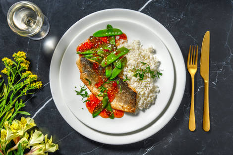 Crispy Sea Bass and Lime Coriander Rice