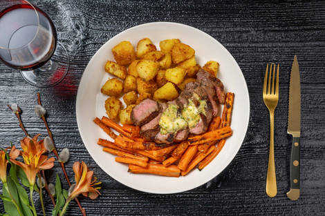 21 Day Aged Sirloin Steak and Roast Potatoes