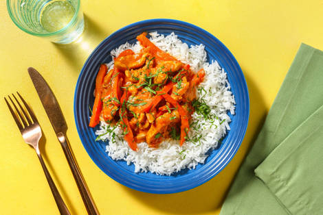 Curry de poulet relevé et riz