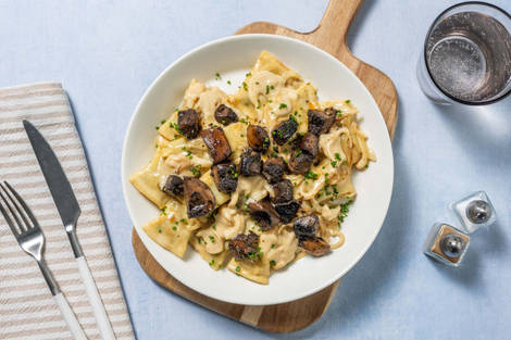 Maultaschen in cremiger Zwiebelsoße