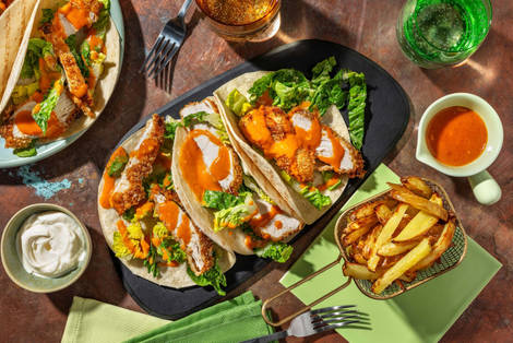 Crispy Buffalo Chicken Tacos and Chips