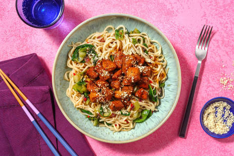 Salade de nouilles aux émincés de porc