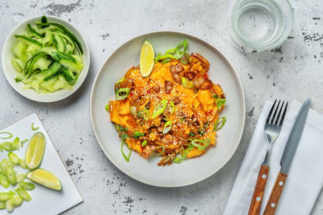 Stoemp de pak-choï relevé aux lardons 