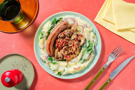 Saucisse de porc et stoemp céleri-épinards