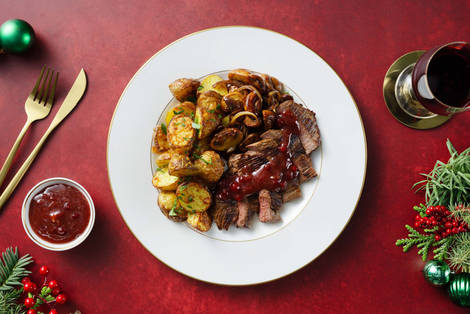 Rindshuftsteak mit geschmorten Pilzen